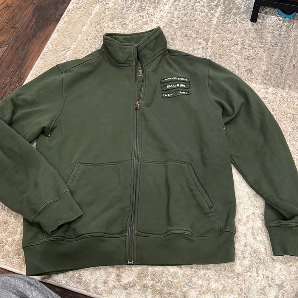 BAUER VINTAGE SHIELD zip up sweatshirt size M army green EUC embroidered eagle